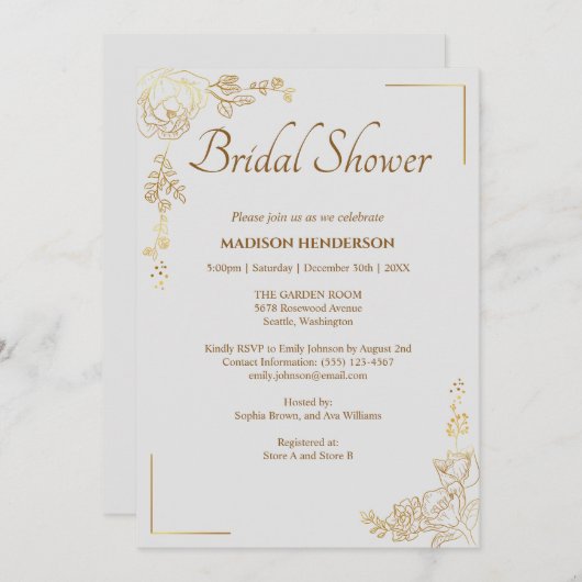 版木、銅版、版画ゴールデン結婚フローラブライダルシャワー 招待状 (正面/裏面)