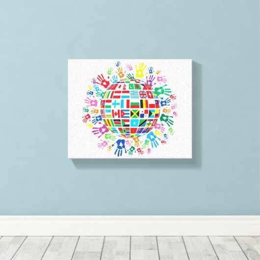 版画のある世界のカラフル国旗 キャンバスプリント (インサイチュ (ウッドフロア))