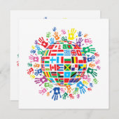 版画のある世界のカラフル国旗 招待状 (正面/裏面)