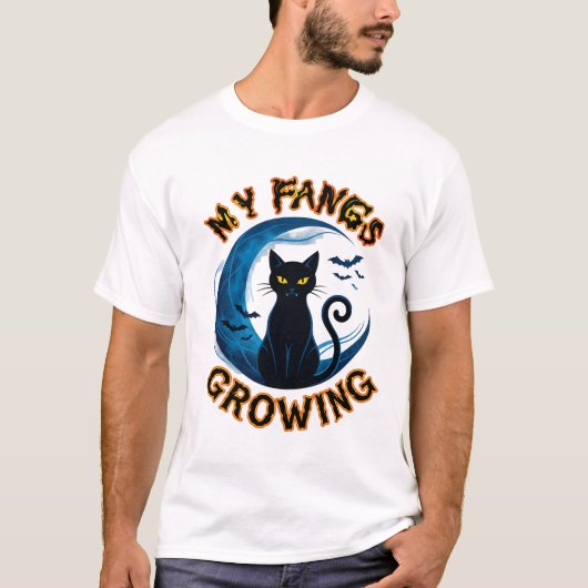牙が生えるハロウィン黒猫ブルームーンコウモリ_1 Tシャツ (正面)