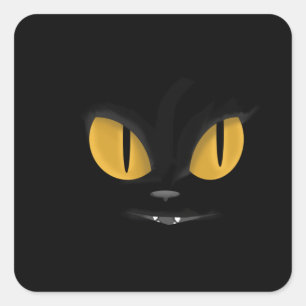 牙のある可愛いいたずらっぽい黒猫 スクエアシール