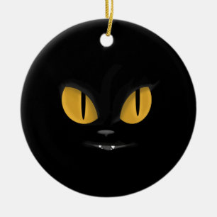 牙のある可愛いいたずらっぽい黒猫 セラミックオーナメント
