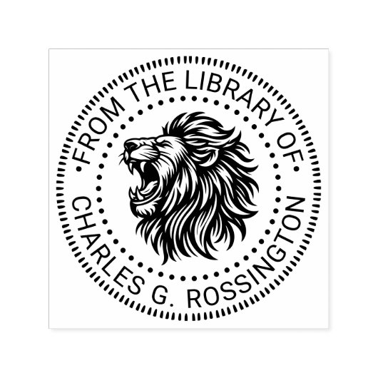 牙を剥く獅子の頭の図書館本の名前 セルフインキングスタンプ (デザイン)