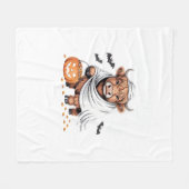 牛おかしなハロウィーン不気味動物愛好家必須 フリースブランケット (正面(横))