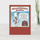 牛おもしろいがサンタさんの注目を集めようとするクリスマス シーズンカード (正面)