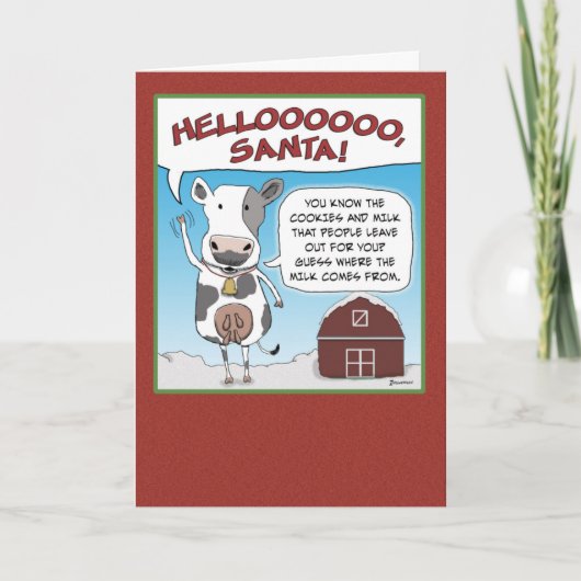 牛おもしろいがサンタさんの注目を集めようとするクリスマス シーズンカード (正面)
