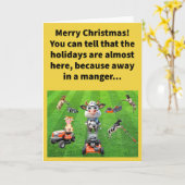 牛おもしろいが楽しいクリスマスを刈っている カード (黄色い花)