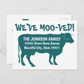 牛おもしろいの新しいアドレスを移動モー緑 案内ポストカード (正面/裏面)