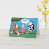 牛おもしろいはカウベル誕生日を必要とする カード (黄色い花)