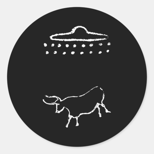 牛おもしろいまたはステアUfoエイリアン古代の洞窟絵を描の ラウンドシール (正面)