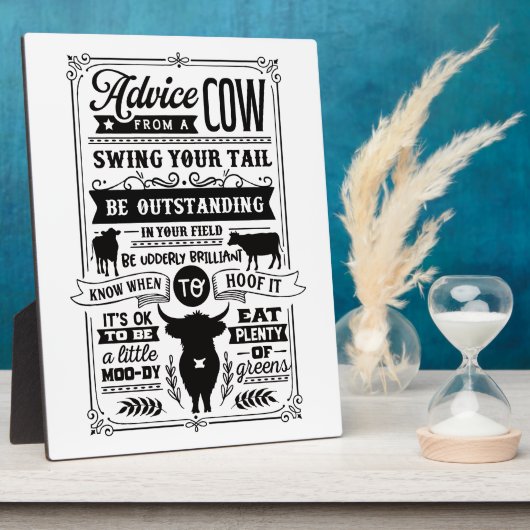 牛おもしろいアドバイスワードアート フォトプラーク (側面)