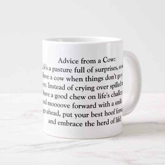 牛おもしろいアドバイス ジャンボコーヒーマグカップ (正面右)