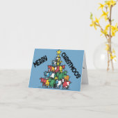牛おもしろいクリスマスツリーパン抽象芸術 カード (黄色い花)