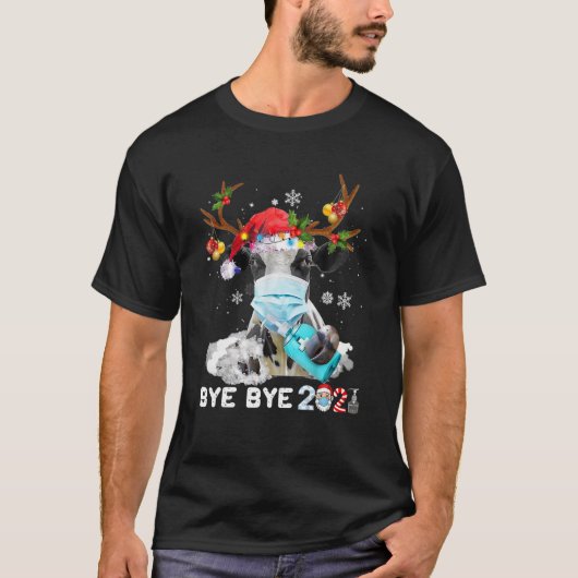 牛おもしろいクリスマス顔マスクバイバイ2021クリスマスCo Tシャツ (正面)