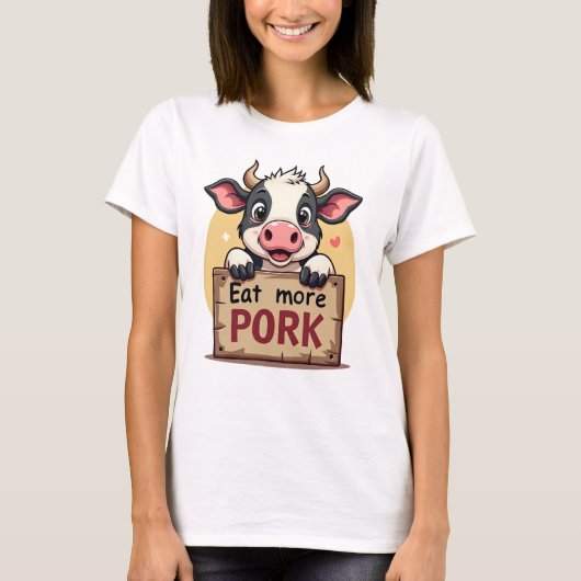 牛おもしろいシャツ食べ – ポークティーの追加 Tシャツ (正面)