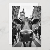 牛おもしろいセルフィー忙しオン市通り 招待状 (正面/裏面)