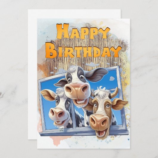 牛おもしろいハッピーバースデー シーズンカード (正面/裏面)