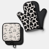 牛おもしろいプリントと牛間抜け球 鍋つかみ&鍋敷きセット (正面/裏面)