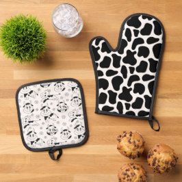 牛おもしろいプリントと牛間抜け球 鍋つかみ&鍋敷きセット