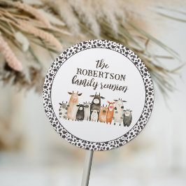 牛おもしろいプリントカントリーファミリー懇親会 ラウンドシール