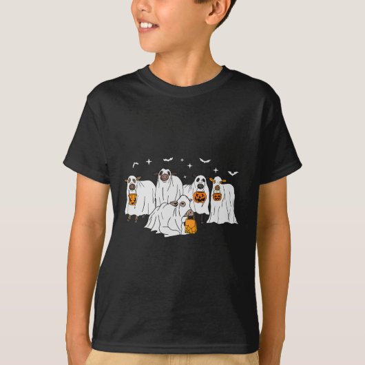 牛おもしろい幽霊ハロウィーン農家トリックまたはトリートCo Tシャツ (正面)