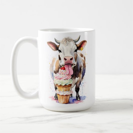 牛おもしろい愛好家のための牛舐めカップケーキ コーヒーマグカップ (左)