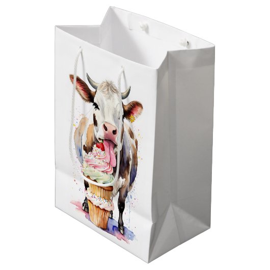牛おもしろい愛好家のための牛舐めカップケーキ ミディアムペーパーバッグ (正面アングル)