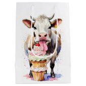 牛おもしろい愛好家のための牛舐めカップケーキ ミディアムペーパーバッグ (裏面)