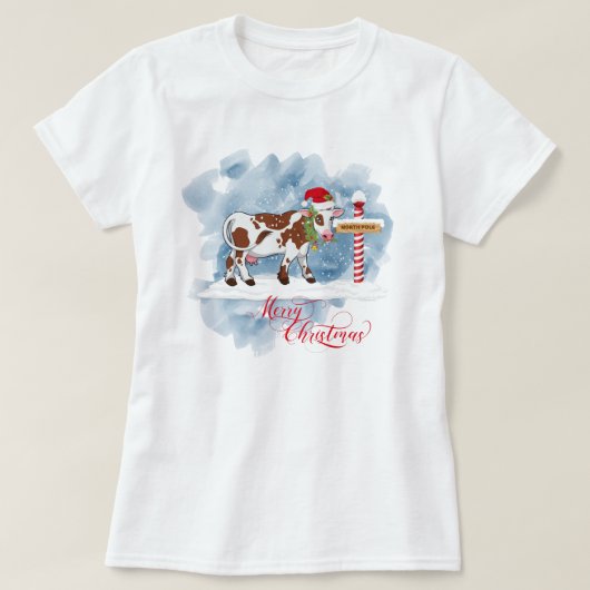 牛おもしろい愛好家クリスマス北極 Tシャツ (デザイン正面)