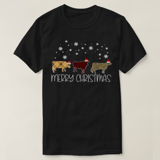 牛おもしろい牛メリークリスマスかわいいプレイドレオパール Tシャツ (デザイン正面)
