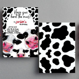 牛おもしろい白黒誕生日招待状 招待状