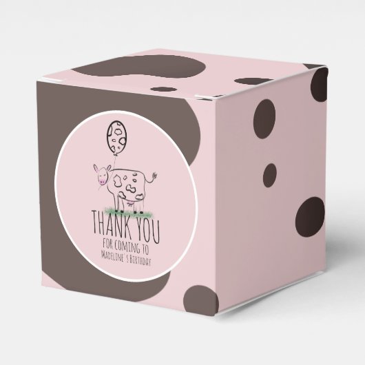 牛おもしろい農場動物の誕生日パーティーピンクの好意B フェイバーボックス (正面サイド)