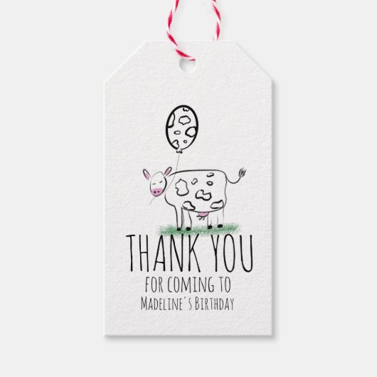 牛おもしろい飼育動物の誕生日パーティー ギフトタグ (正面)