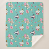 牛お洒落とクローバー模様 シェルパブランケット (正面)