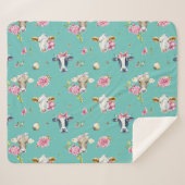 牛お洒落とクローバー模様 シェルパブランケット (正面(横))