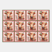 牛かわいいクリスマスベビー名を追加ピンク ラッピングペーパーシート (正面)