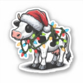 牛かわいいサンタおもしろいクリスマス シール (正面)