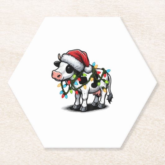 牛かわいいサンタおもしろいクリスマス ペーパーコースター (正面)