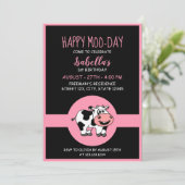 牛かわいい農場動物をテーマにした女の子1歳の誕生日 招待状 (スタンド正面)