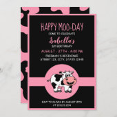 牛かわいい農場動物をテーマにした女の子1歳の誕生日 招待状 (正面/裏面)