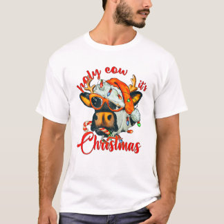 牛がいるクリスマス キャンディケイン サンタ Tシャツ