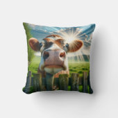 牛がお洒落柵の上を覗き込む クッション (正面)