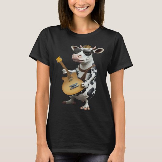 牛がエレキギターを演奏 ギター Tシャツ (正面)