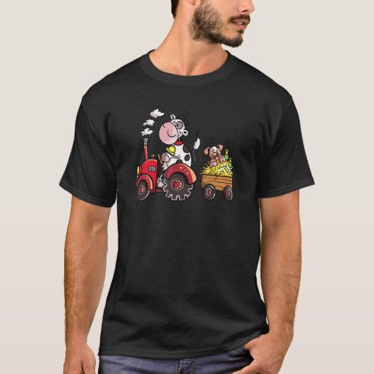 牛がトラクターを運転する I 農場のトラクター 農場の動物たち Tシャツ (正面)
