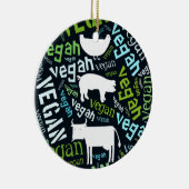 牛が付いている"ビーガン"の単語雲のモザイク、ブタ、雌鶏 セラミックオーナメント (右)