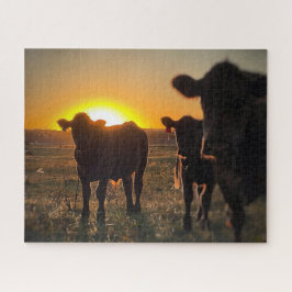 牛が夕暮れ ジグソーパズル
