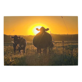 牛が夕暮れ メタルプリント