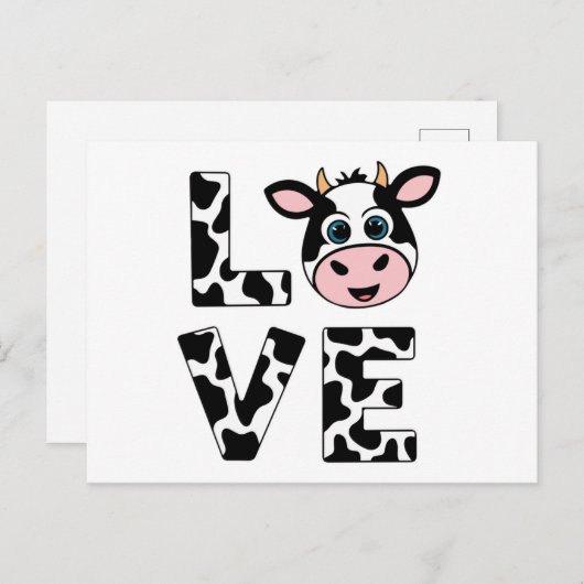 牛が大好きかわいい ポストカード (正面/裏面)