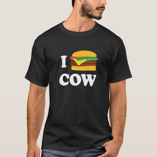 牛が大好きなファストフードの肉のグラフィック Tシャツ (正面)