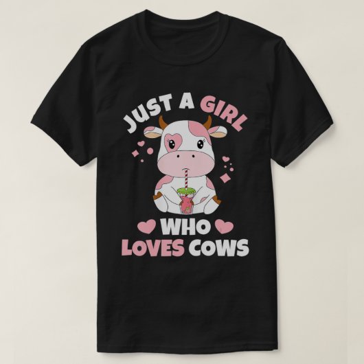 牛が大好きな女の子かわいいイチゴ牛 Tシャツ (デザイン正面)
